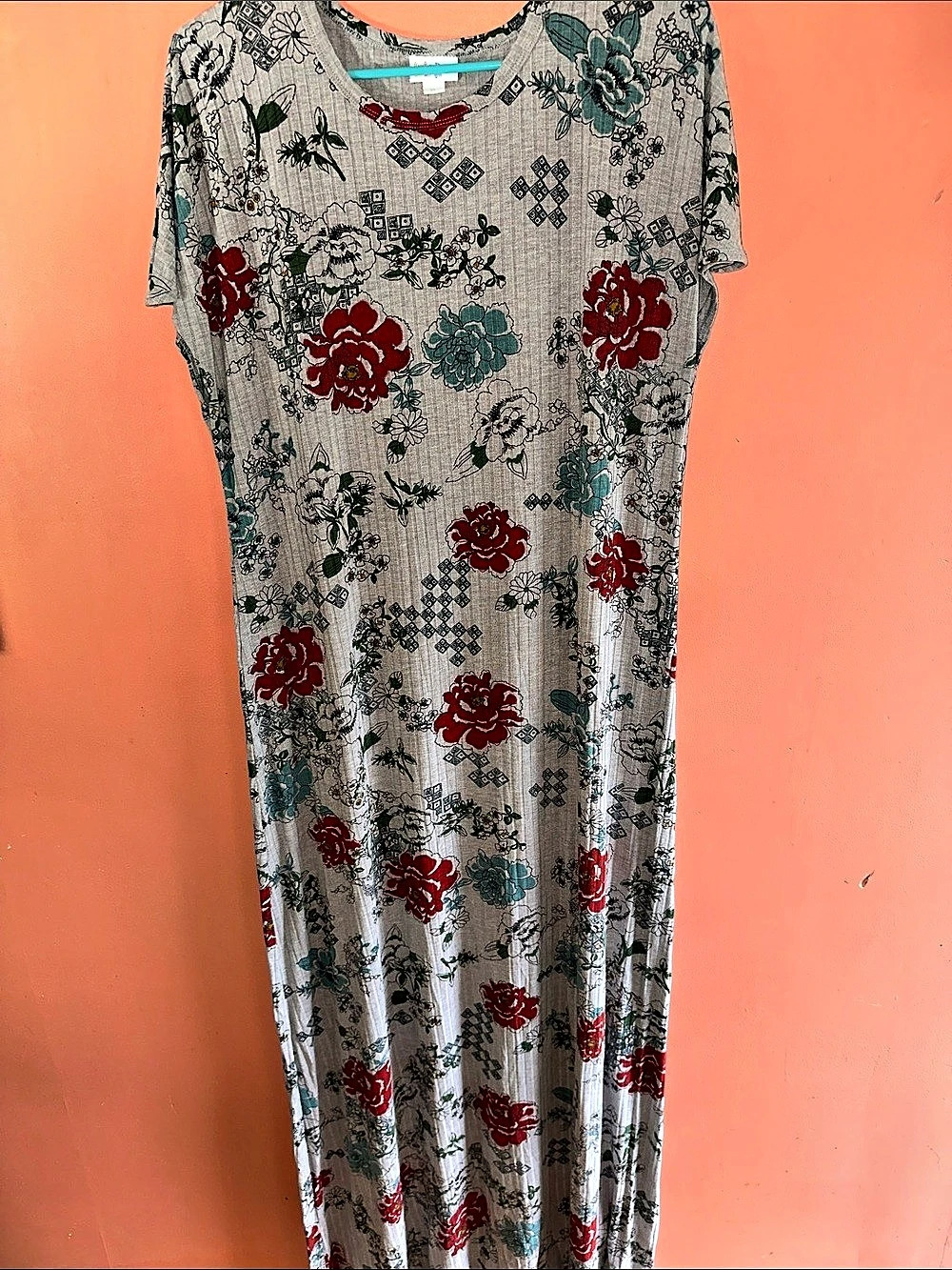 Uniqlo Floral Maxi Dress Gray & Red XL Like New